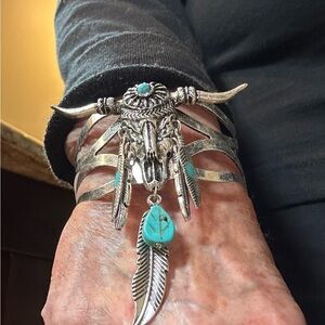 Silver and Turquoise Bull Skull Bracelet